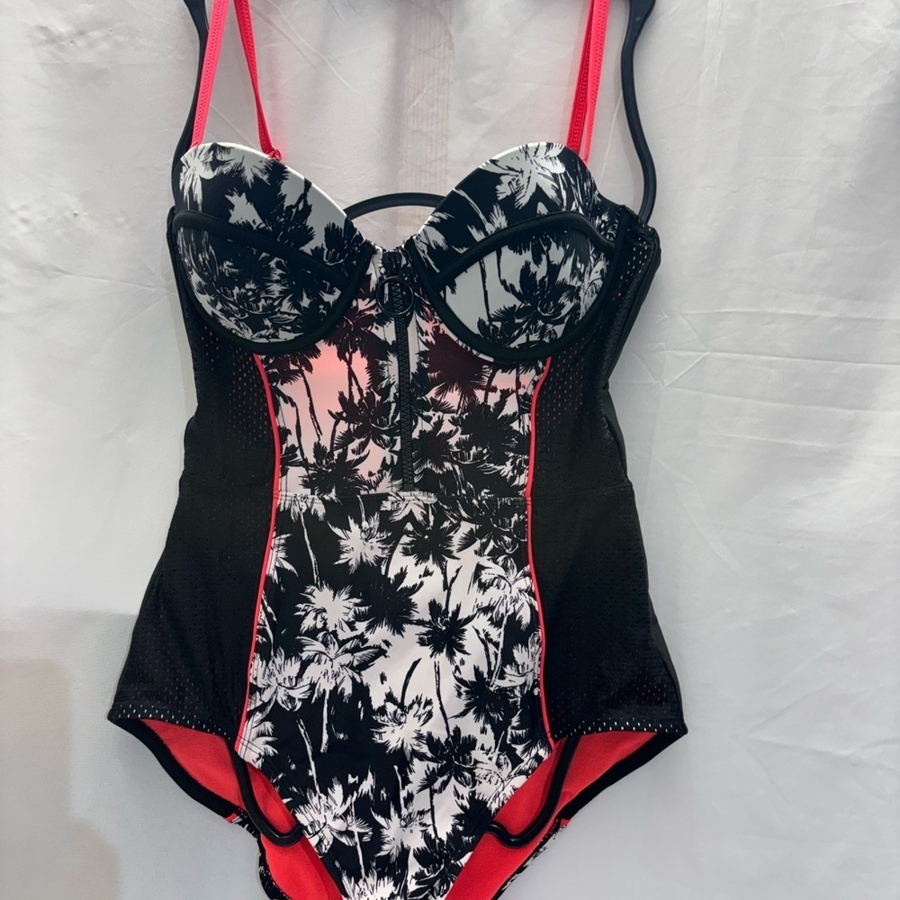 BONGO Black and Pink Floral One Piece Swimsuit